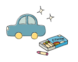 車のおもちゃとクレヨンのイラスト