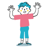 手を振る日本の少年のイラスト